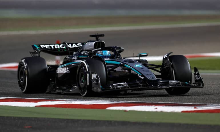 epa11930546 Mercedes driver George Russell of Britain in action during the Formula 1 pre-season testing at Bahrain International Circuit in Sakhir, Bahrain, 28 February 2025.  EPA-EFE/ALI HAIDER