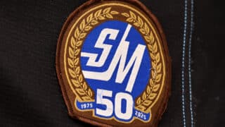 SM-liigan 50-vuotisjuhlakauden logo.