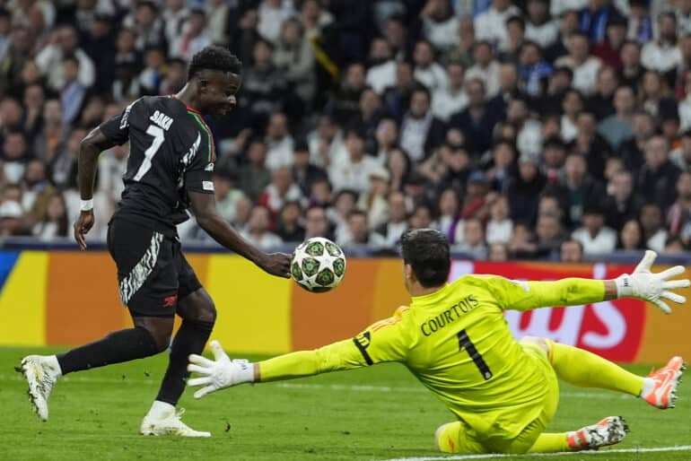 Bukayo Saka kuvattuna 17.4. ottelussa Real Madridia vastaan.