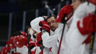 BEIJING, CHINA - FEBRUARY 20: Russian Olympic Committee s players react after losing the men s gold medal match of the Beijing 2022 Winter Olympic Games ice hockey competition between Finland and Russia s Olympic Committee, at the National Indoor Stadium in Beijing on February 20, 2022. Nikolay Muratkin / Anadolu Agency/ABACAPRESS/ddp images