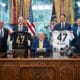 President Donald Trump addressed the media with Juventus players standing behind him, including United States internationals Timothy Weah and Weston McKennie. 

Pictured: donald trump,gianni infantino
Ref: BLU_S8386615 190625 NON-EXCLUSIVE
Picture by: Doug Mills/Pool via CNP / SplashNews.com

Splash News and Pictures
USA: 310-525-5808 
UK: 020 8126 1009
eamteam@shutterstock.com

World Rights, No France Rights