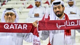 Qatar fans cheer ahead of the FIFA World Cup 2026 AFC Asian Qualifiers Group A third round match between Qatar and Iran at Jassim Bin Hamad Stadium in Doha, Qatar, on June 5, 2025 .