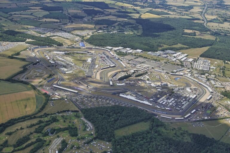 Silverstone Circuit, Near Towcester, Northants, UK 3rd July, 2025 Aerial view of the Silverstone Grand Prix circuit on preparation day prior to the F1 Qatar Airways British Grand Prix, during the 75th Anniversary of the F1 World Championship - Friday practice at the "Betfred Derby" (In Honour Of His Highness Aga Khan IV ) - Group 1 race.