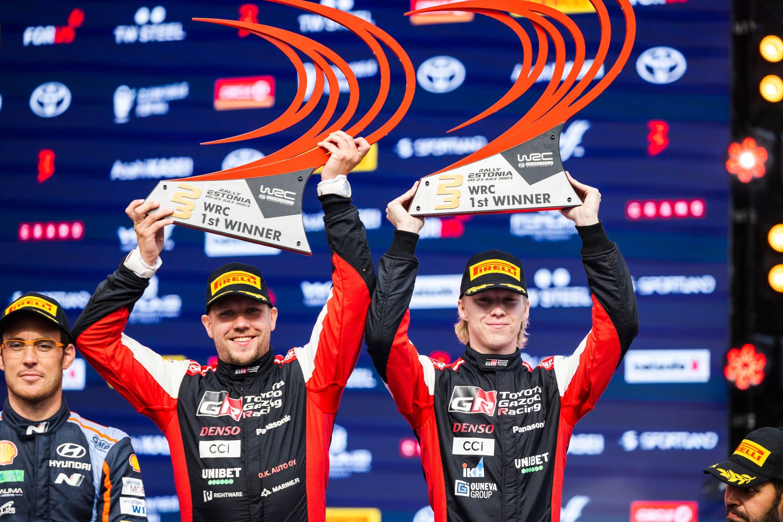 Viron MM-ralli (WRC Delfi Rally Estonia 2025) ajetaan 17.–20. heinäkuuta 2025. Kuvassa Jonne Halttunen ja Kalle Rovanperä.