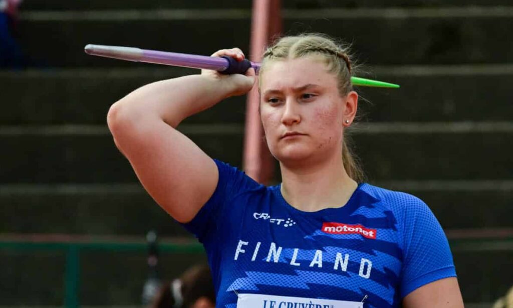 2025-08-09 European Athletics U20 Championships 2025 TAMPERE, FINLAND - AUGUST 9: Rebecca Nelimarkka of Finland competing in the Javelin Throw Women during Day 3 of the European Athletics U20 Championships 2025 at Tampere Stadium on August 9, 2025 in Tampere, Finland. Photo by Erik van Leeuwen/BSR Agency Tampere Finland Content not available for redistribution in The Netherlands directly or indirectly through any third parties. Copyright: xBSRxAgencyx