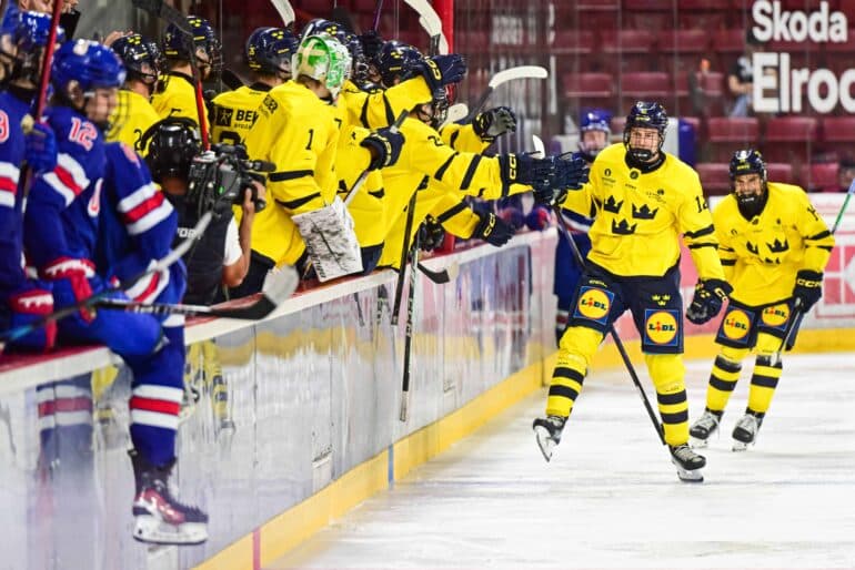 Marcus Nordmark during Hlinka Gretzky cup, Sweden U18 - USA U18, 12.08.2025, Stadium Pavol Demitra, Trencin, Slovakia Copyright: xMICHALxFAJT,ZOSPORTU.SKx MAR_2804