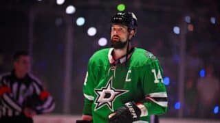 May 29, 2025; Dallas, Texas, USA; Dallas Stars left wing Jamie Benn (14) is introduced before the game against the Edmonton Oilers in game five of the Western Conference Final of the 2025 Stanley Cup Playoffs at American Airlines Center. Mandatory Credit: Jerome Miron-Imagn Images