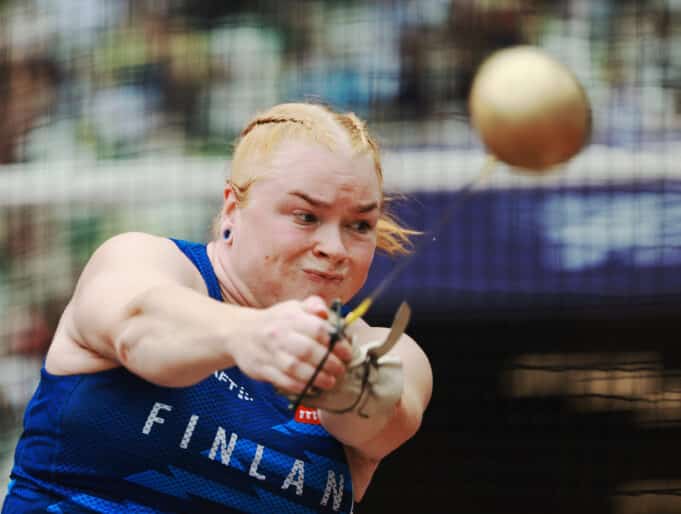 epa12375170 Krista Tervo of Finland competes in the Hammer Throw Women's qualifications during the World Athletics Championships 2025 in Tokyo, Japan, 14 September 2025.  EPA/ALEX PLAVEVSKI
