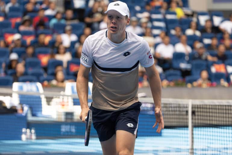 epa12418968 Harri Heliovaara of Finland and Henry Patten of Great Britain (not pictured) reacts while action against Karen Khachanov and Andrey Rublev of Russia, at the China Open tennis tournament in Beijing, China, 01 October 2025.  EPA/JESSICA LEE