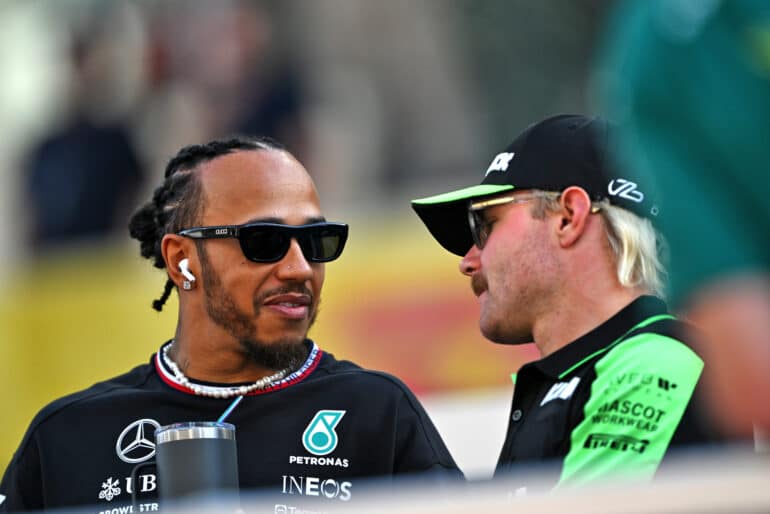 (L to R): Lewis Hamilton (GBR) Mercedes AMG F1 and Valtteri Bottas (FIN) Sauber on the drivers' parade.
08.12.2024. Formula 1 World Championship, Rd 24, Abu Dhabi Grand Prix, Yas Marina Circuit, Abu Dhabi, Race Day.
- www.xpbimages.com, EMail: requests@xpbimages.com © Copyright: Price / XPB Images