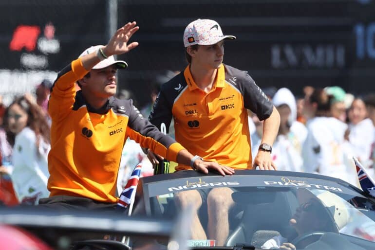 Lando Norris and Oscar Piastri of McLaren ahead of the Formula 1 Grand Prix of Mexico City at Autódromo Hermanos Rodríguez in Mexico City, Mexico on October 26, 2025.