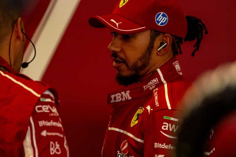 Lewis Hamilton competes for Ferrari. During the Race day for the Mexico City Grand Prix at the Autodromo Hermanos Rodríguez, Mexico City