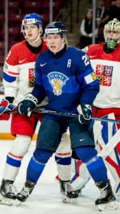 XXIIHFXX  KANATA, ONTARIO - DECEMBER 27: Finland's Petteri Rimpinen #30 celebrates with Arttu Tuhkala #35 after a 3-0 Preliminary Round - Group A win against Germany at 2025 IIHF World Junior Championship at Canadian Tire Centre on December 27, 2024 in Kanata, Ontario, Canada. (Photo by AndrŽ Ringuette/IIHF)