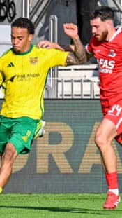 XXIIHFXX KANATA, ONTARIO - DECEMBER 27: Finland's Petteri Rimpinen #30 celebrates with Arttu Tuhkala #35 after a 3-0 Preliminary Round - Group A win against Germany at 2025 IIHF World Junior Championship at Canadian Tire Centre on December 27, 2024 in Kanata, Ontario, Canada. (Photo by AndrŽ Ringuette/IIHF)