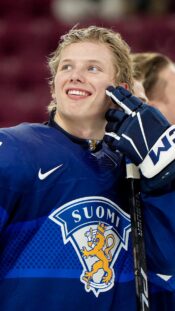 May 24, 2025; Sunrise, Florida, USA; Florida Panthers center Aleksander Barkov (16) celebrates after a goal during the third period against the Carolina Hurricanes in game three of the Eastern Conference Final of the 2025 Stanley Cup Playoffs at Amerant Bank Arena. Mandatory Credit: Sam Navarro-Imagn Images