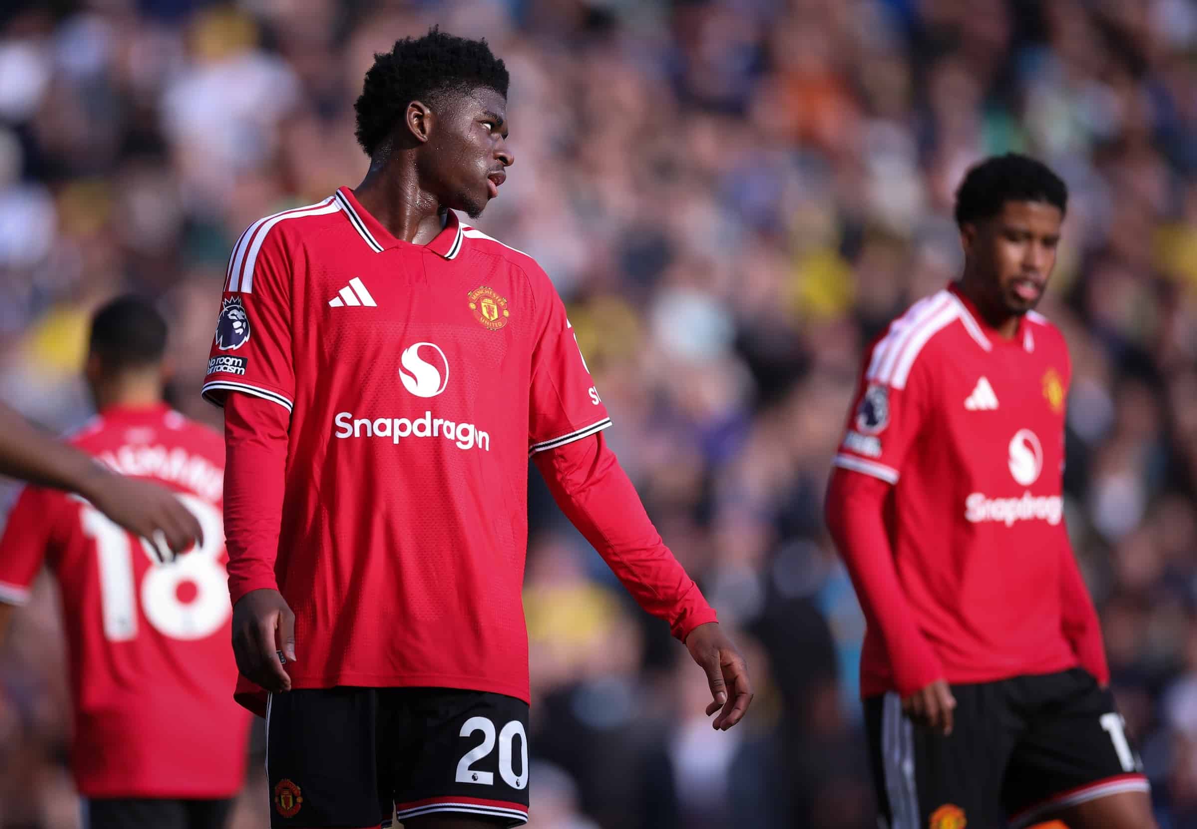 Manchester Unitedin Carlos Baleba ottelussa Leedsiä vastaan